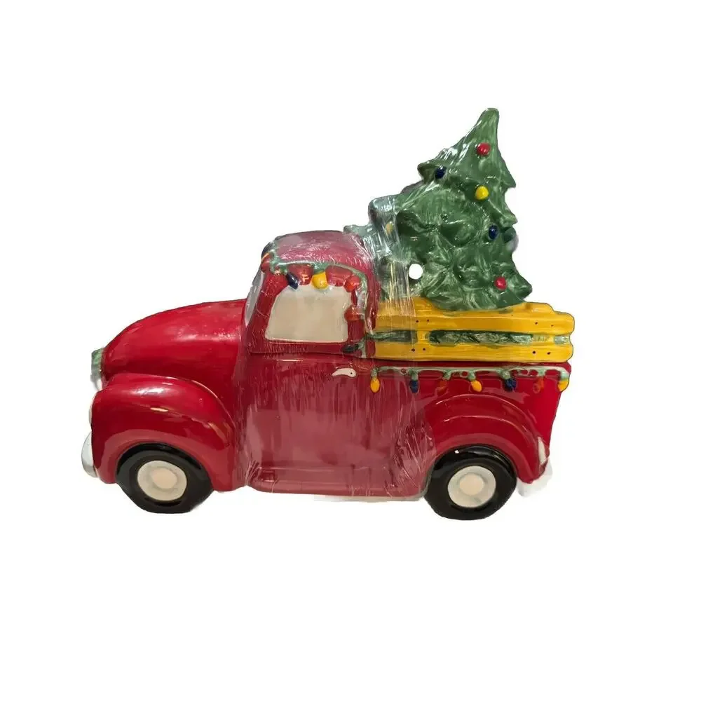 Blue Sky Clayworks Red Truck Christmas Tree Cookie Jar LRG 13” New